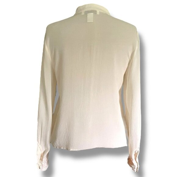 Vintage 90s Jones NY Wmmens Blouse Sz 6 Cream Silk Embroidered Minimalist Top - Picture 7 of 7